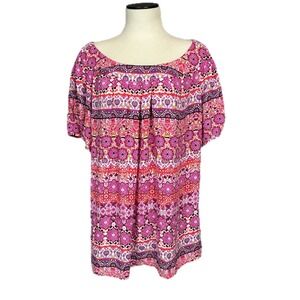 Floral‎ Print Tunic Top Short Sleeve Blouse Boho Festive Cottagecore Beach *READ